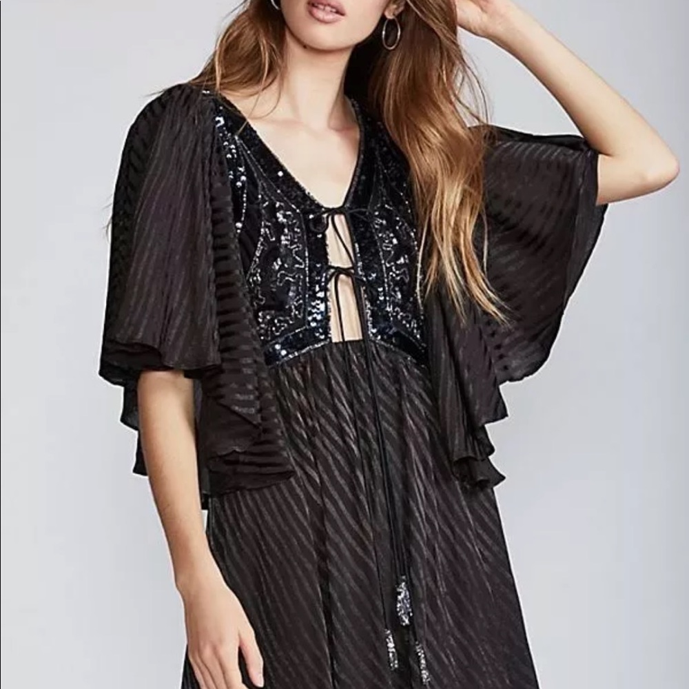 NWT Free People Black Moonlight Romance Mini Dress XS